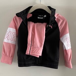 Puma Black and Pink Kids Tracksuit